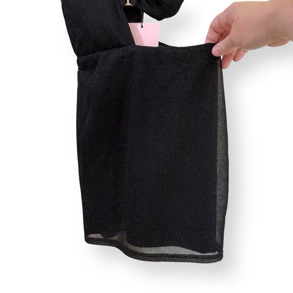 NWT HELLO MOLLY Tempting Decision Mini Dress Black Glitter Size XS Side Cutout - Picture 5 of 13